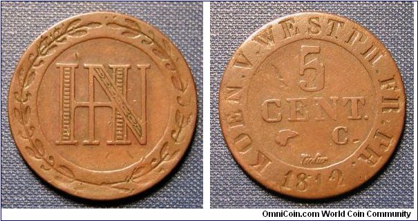 1812 German States Westphalia 5 Centimes