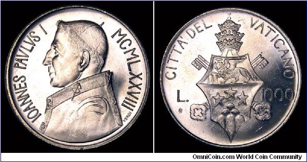 1978 Vatican, 1000 Lire. John Paul I. KM Y#142.