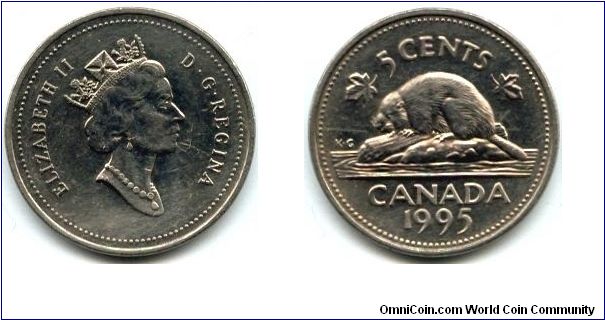 Canada, 5 cents 1995.
Queen Elizabeth II.