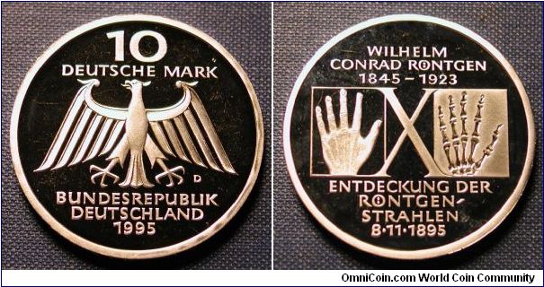 1995-D Germany, 10 Mark Proof, Wilhelm Conrad Rontgen