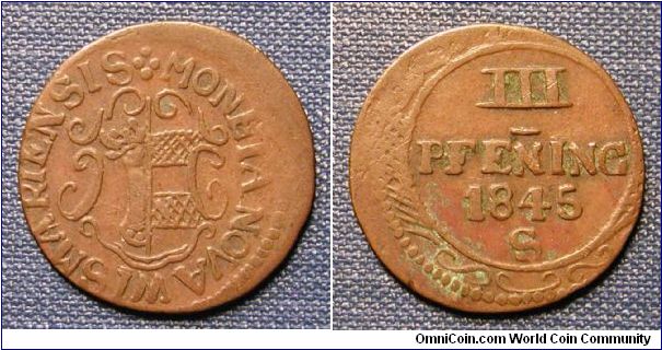 1845 German States Wismar 3 Pfennig
