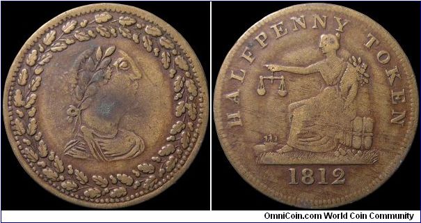 ½ Penny Token.

This may technically belong to Canada. They were called 'Tiffen' tokens though I'm not sure why. Made of brass and very crude in execution.                                                                                                                                                                                                                                                                                                                                                       