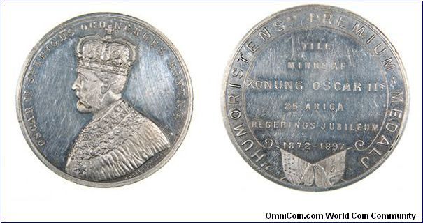 Aluminum - Oscar II, King of Norway and Sweden. Humoristen Premium Medal. Chicago, Illinois