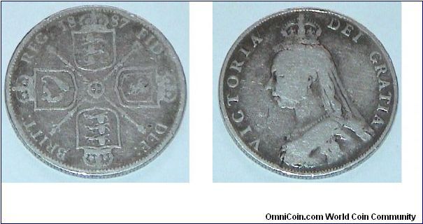 Florin. Q Victoria Jubilee Head. Silver coin.