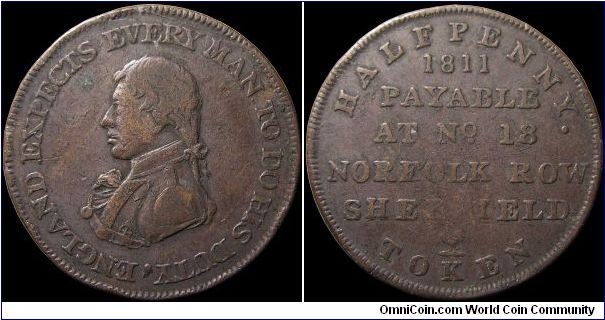 ½ Penny Token.

A copper token from the 2nd period of private coinage.                                                                                                                                                                                                                                                                                                                                                                                                                                            