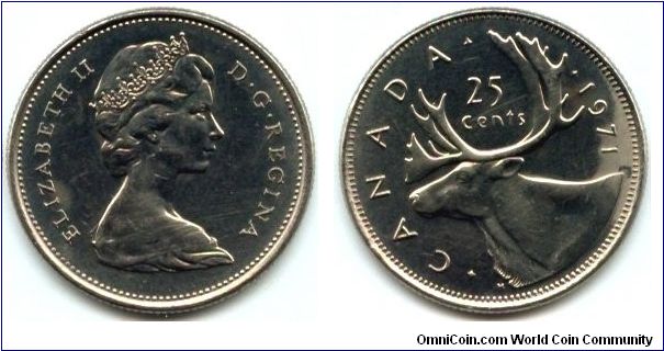 Canada, 25 cents 1971.
Queen Elizabeth II.