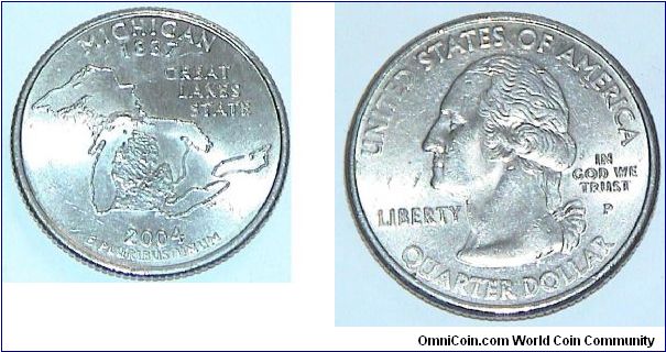 1/4 Dollar. Michigan  state quarter. 1837 Great Lakes State