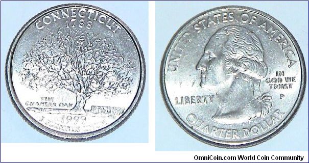1/4 Dollar. Connecticut state quarter. 1788 The Charter Oak