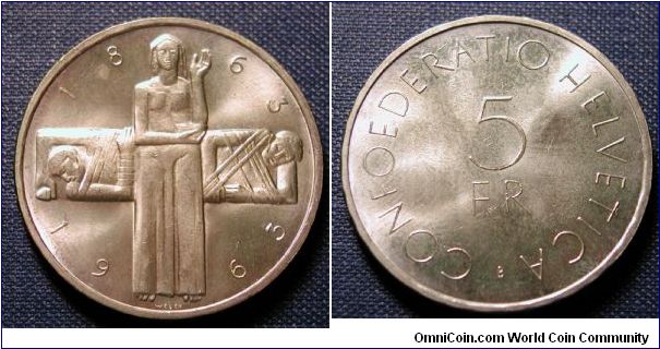 1963 Switzerland 5 Francs, 100 years of the Red Cross.