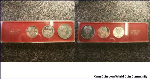 Russia 1987 3 coin set, commemorating the 70th anniversary of the Great October Socialist Revolution.