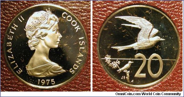 1975 Cook Islands 20 Cents Proof in set.