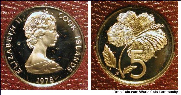 1975 Cook Islands 5 Cents Proof in set.