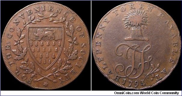 ½ Penny Conder Token.

For the Convenience of Society the obverse reads.                                                                                                                                                                                                                                                                                                                                                                                                                                          