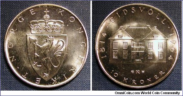 1964 Norway 10 Kronur, 20g .900 Silver Constitution Sesquicentennial