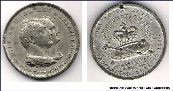 UK William IV Coronation Medal. 34mm