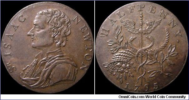 ½ Penny Conder token.

A second example of this Isaac Newton halfpenny.                                                                                                                                                                                                                                                                                                                                                                                                                                           