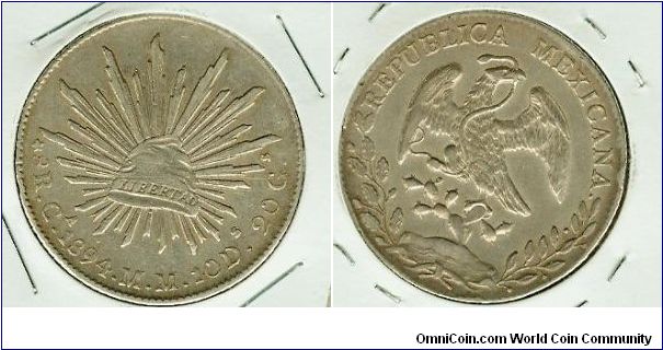 This is a semi-key Cap n' Rays 8 Reales Silver Crown from Mexico. These coins were widely circulated in the Philippines (where i found it) throughout the Spanish occupation. A VF+ coin.