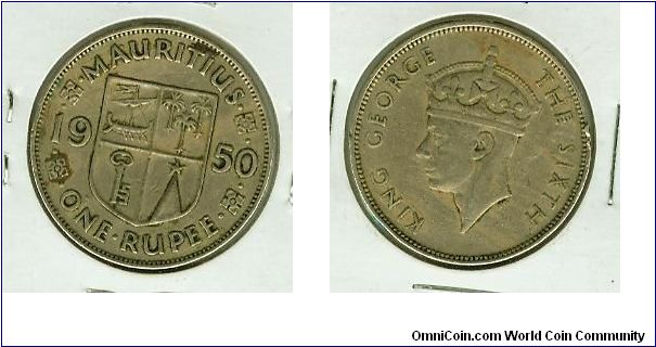 Mauritius, King George the Sixth, One Rupee! A nice, Scarce date coin!