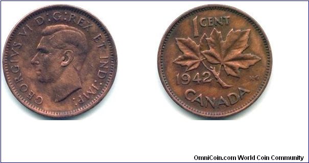 Canada, 1 cent 1942.
King George VI.