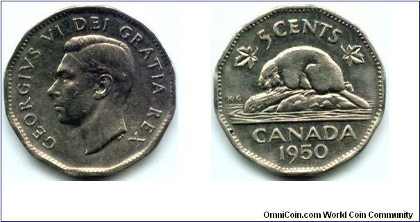 Canada, 5 cents 1950.
King George VI.