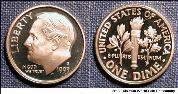 1993-S Roosevelt Dime Silver Proof w/Toning