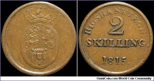 2 Skilling.

I believe this is actually a bank token, which circulated like legal tender.                                                                                                                                                                                                                                                                                                                                                                                                                         