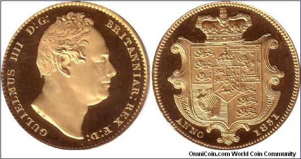 Proof Sovereign PR64. First year of William IV. Mintage: approximately 225 pieces. Extremely Rare (R3)