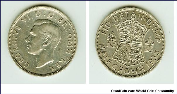 NICE 1938 KING GEORGE VI SILVER HALF CROWN.