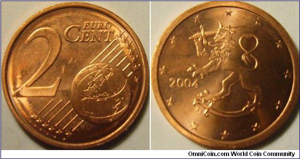 Finland 2 cents. The ever rare denomination in Finland as they don't get circulated. Special thanks to Sir Sisu!