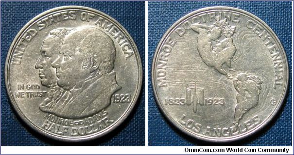 1923-S Monroe Doctrine Centennial Half Dollar Commemorative.  Mintage 274,077.