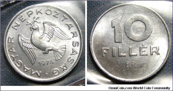 1974 Hungary 10 Filler from Hungary Mint Set.