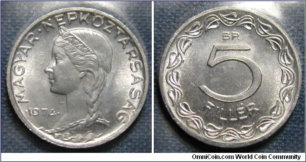 1974 Hungary 5 Filler from Hungary Mint Set.