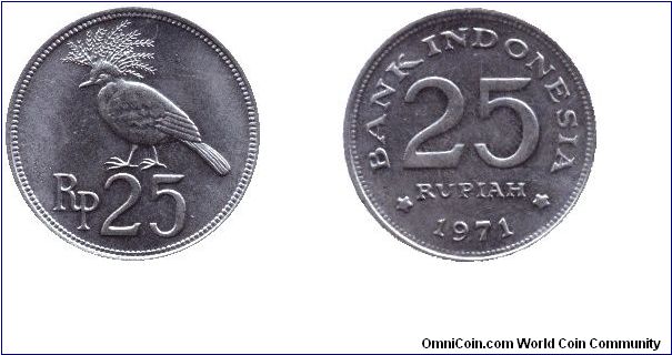 Indonesia, 25 rupiah, 1971,Cu-Ni, bird.                                                                                                                                                                                                                                                                                                                                                                                                                                                                             