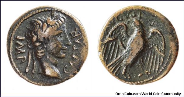 Quadrans of Augustus, minted in Lugdunum, ca. 15 to 10 B.C.