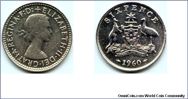 Australia, 6 pence 1960. 
Queen Elizabeth II.