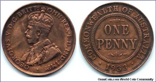 Australia, 1 penny 1933. 
King George V.