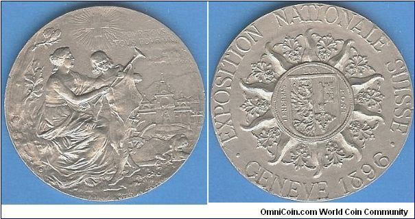 Medal commemorating the Swiss National Exhibition in Geneva 1896. Other designs exist.