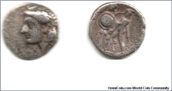 A silver stater from the Greek City State of Heracleia Pontica in Bythnia (South coast of Black sea, Now Turkey). circa 345 BC. 4.4 gms