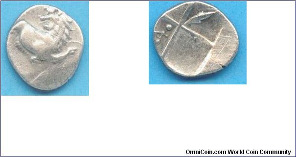 Silver hemidrachm from the Black Sea region of Chersonesos (Crimea)circa 480 -350 BC.