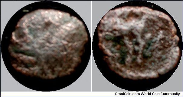 Trinovantes. Addedomaros. Bronze Unit
Degraded Head rt. Horse, three pellets above]
13mm
(coin better than pic!)