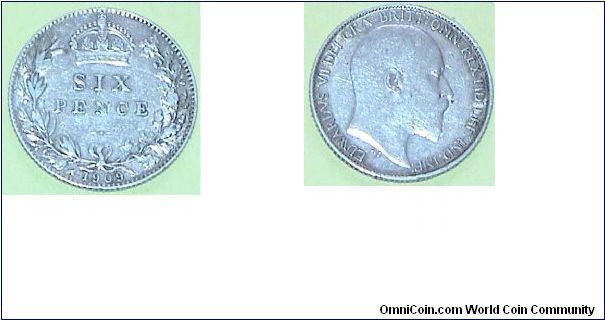 Silver 6 Pence. Edwards VII