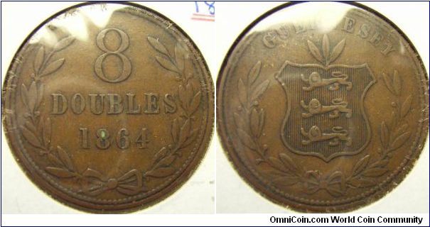 Guernsey 1864 8 doubles. VF. $2.50