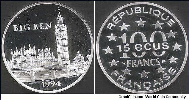 100 Francs / 15 Ecus issue `Big Ben'