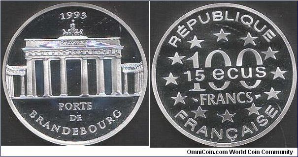 100 Francs / 15 Ecus issue `Brandenburg Gate'