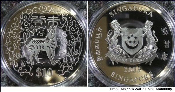 Singapore 2003 10 dollars. Zodiac Series: Sheep. Minted in ni-cupro.