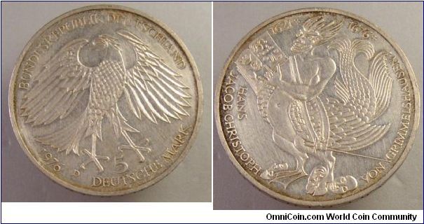 5 Mark commemorative
Hans Jakob Christoffel von Grimmelshausen
.625 silver
