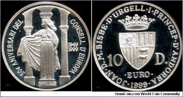 `50th Anniv. Council of Europe- Human Rights' silver 10 diners