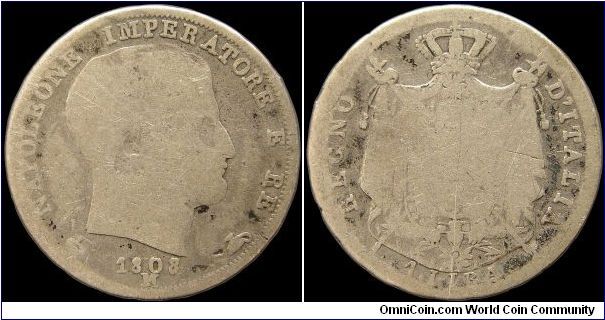 1 Lira, Napoleonic Kingdom of Italy.

Barely identifiable.                                                                                                                                                                                                                                                                                                                                                                                                                                                        