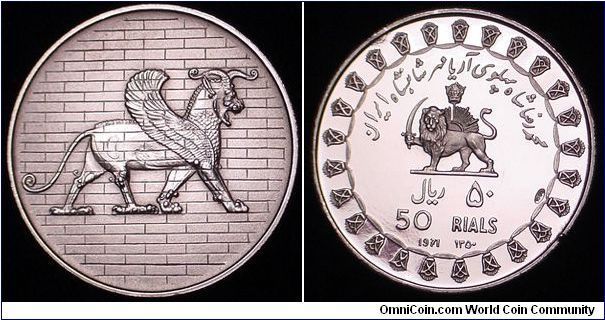 1971 Iran 50 Rials Commemorative Silver Proof.
In Commeroration Of The 2500th Anniversary Of The Persian Empire

***Private Collection***