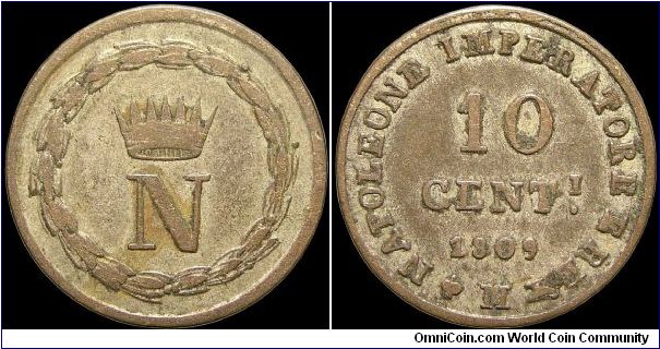 10 Centesimi, Napoleonic Kingdom of Italy.

Milan mint.                                                                                                                                                                                                                                                                                                                                                                                                                                                           